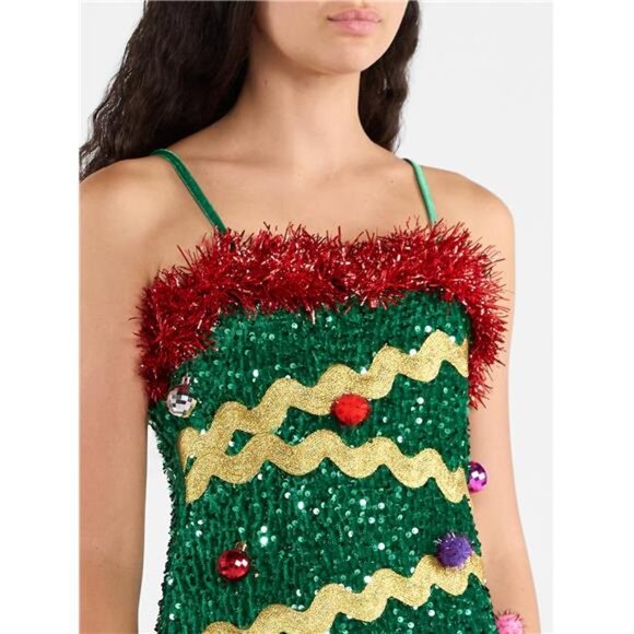 Women’s Christmas Tree Mini Dress Festive Holiday Party Outfit Seasonal Dress - Picture 3 of 4